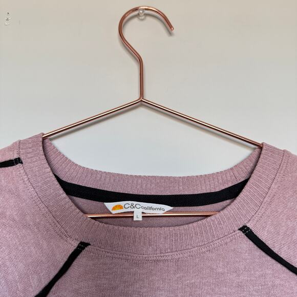 C&C California Womens Sweater Large Pink Long Sleeve Logo Casual Spring Contrast - Picture 3 of 5